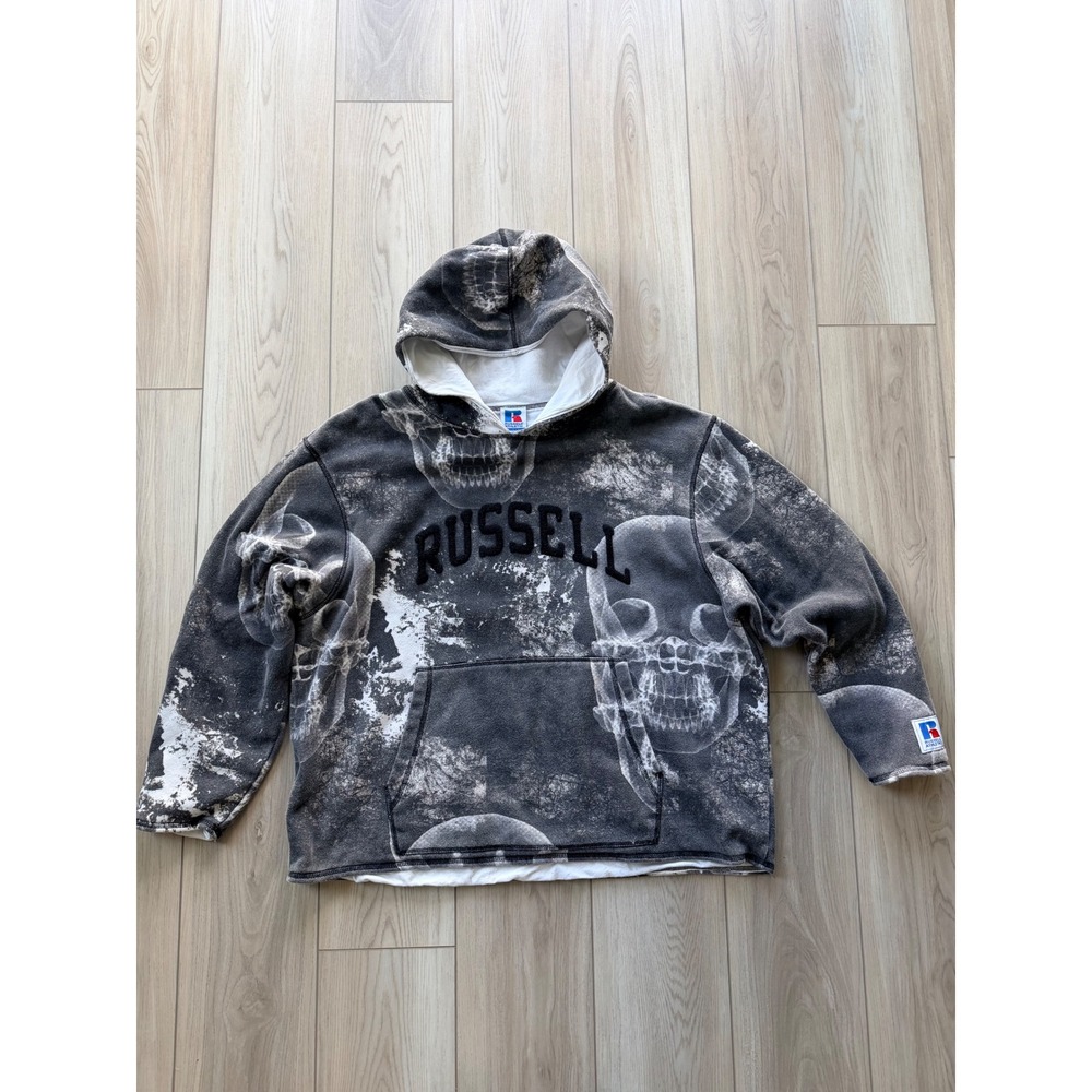 Russell Athletic x ASAP Worldwide Hoodie Mens Large Black Skull Print Streetwear